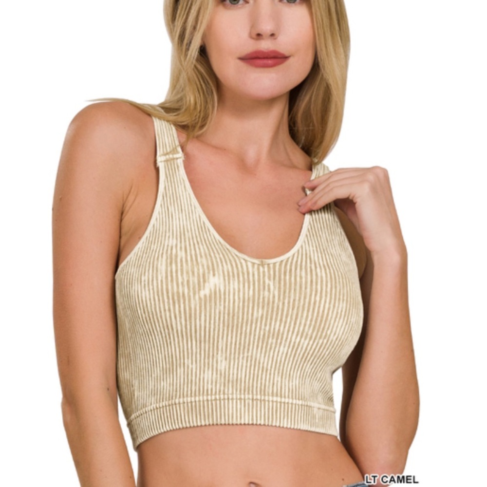 Zenana Outfitters Light Camel Ribbed Velvet Crop Tank